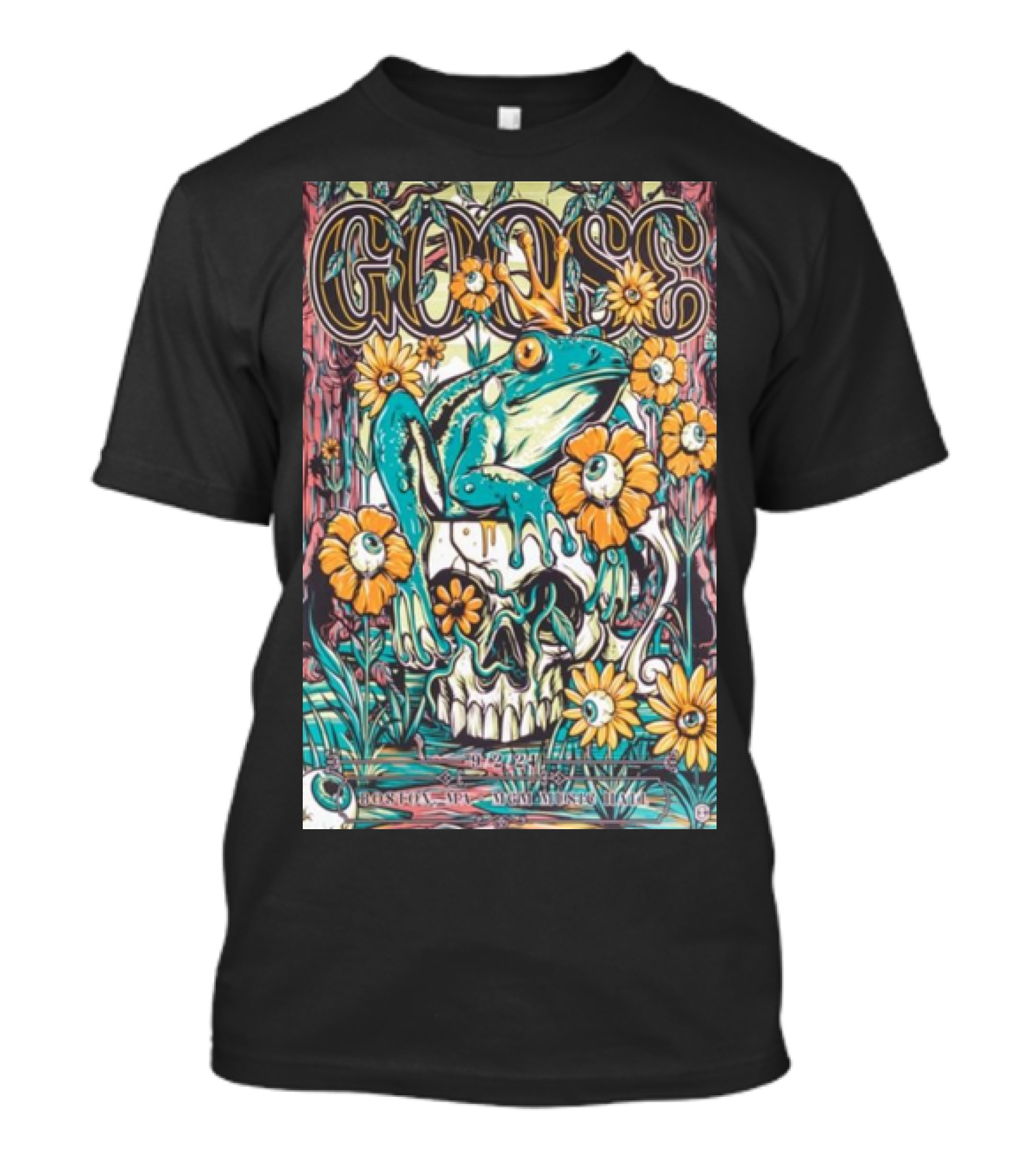 Goose Tour Boston MA Sep 2 2024 Frog And Skull With Flowers T-Shirt