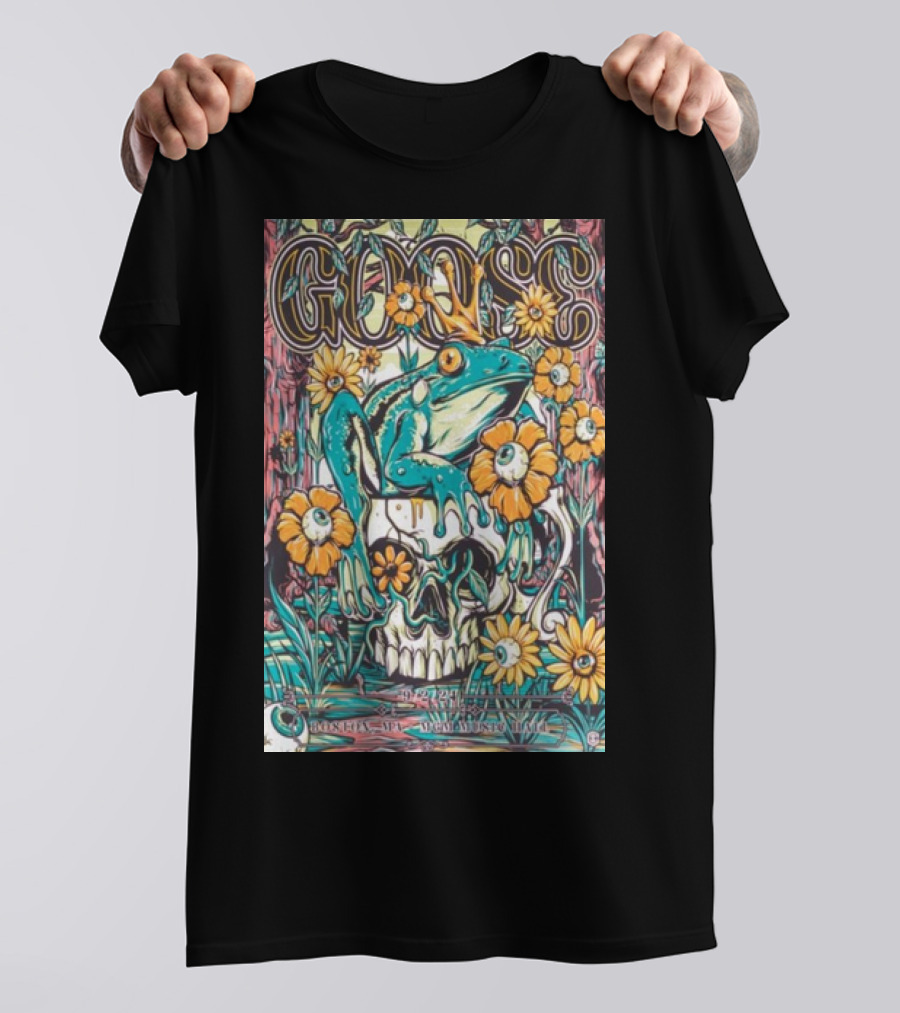 Goose Tour Boston MA Sep 2 2024 Frog And Skull With Flowers T-Shirt