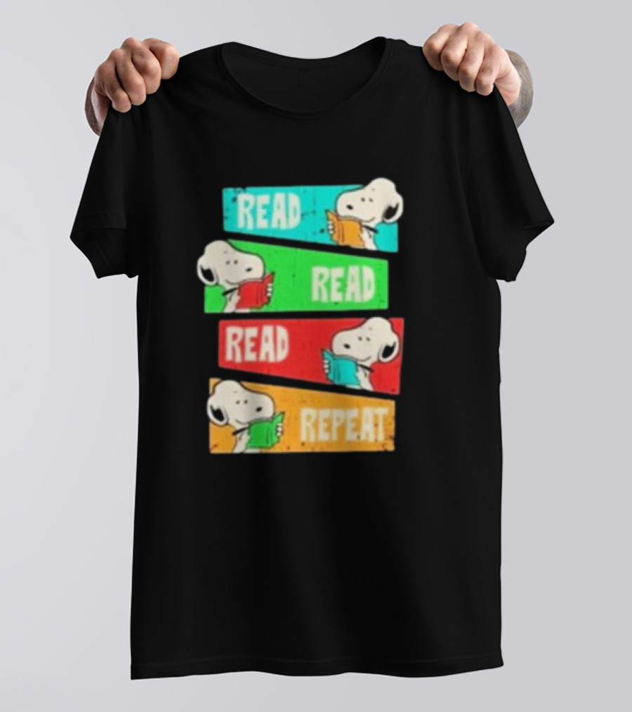 Snoopy Read Read Read Repeat Color Panels T-Shirt