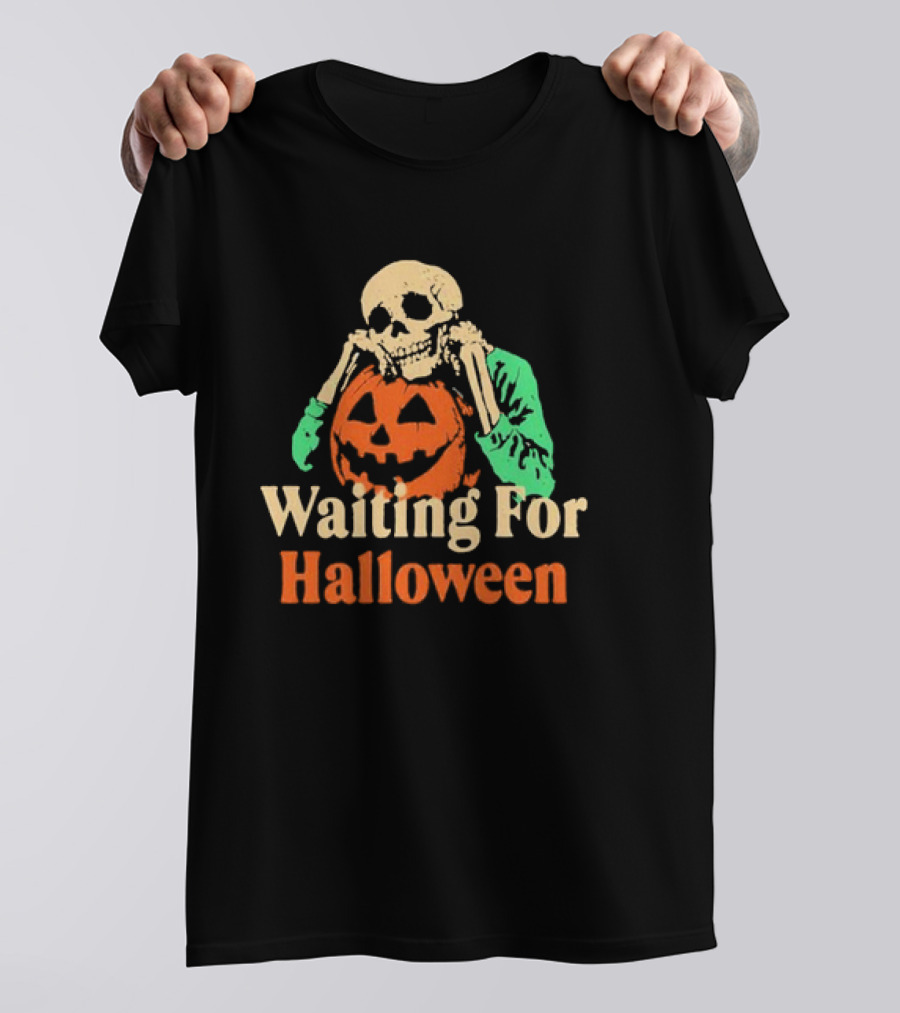 Waiting For Halloween Skeleton Pumpkin T-Shirt