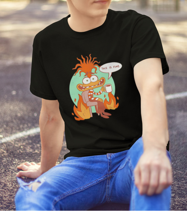 Anxiety Inside Out 2 This Is Fine Fire Cartoon T-Shirt
