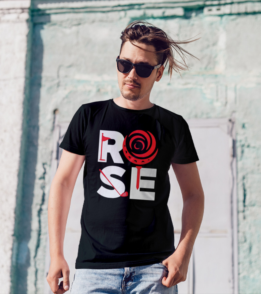Rose Golf Flag Swirl Iconic Stacked Letters T-Shirt