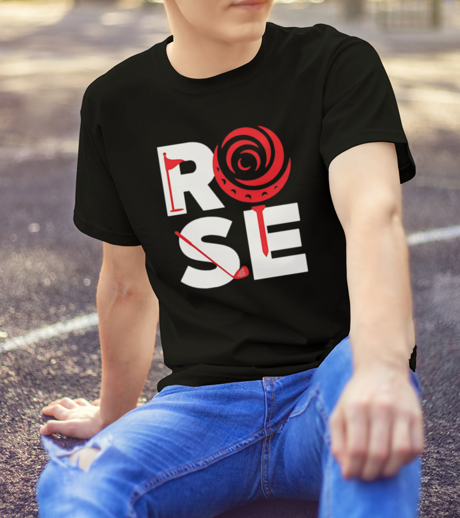 Rose Golf Flag Swirl Iconic Stacked Letters T-Shirt