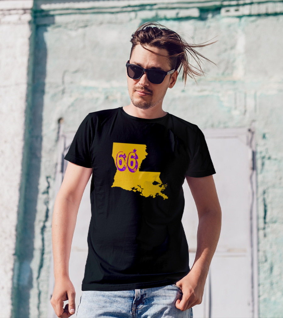 Louisiana State 66 Will Campbell LSU Tigers Map Outline T-Shirt