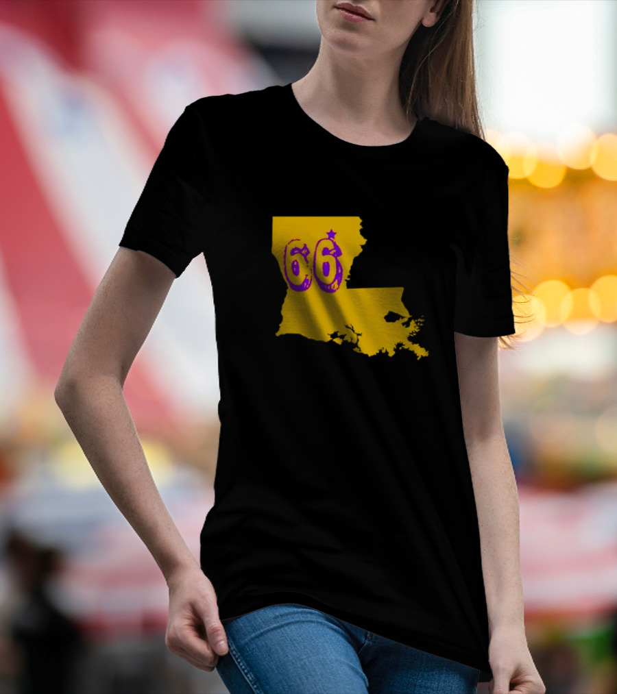 Louisiana State 66 Will Campbell LSU Tigers Map Outline T-Shirt