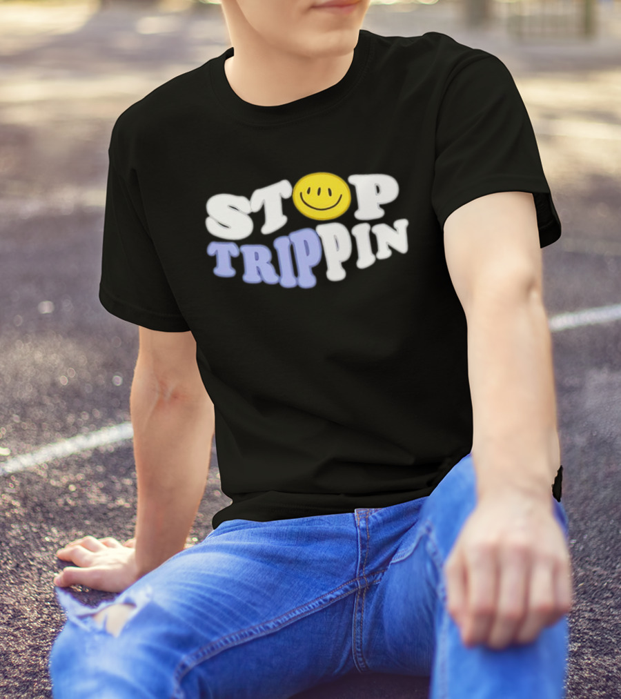 Stop Trippin Smiley Face Icon Typography T-Shirt