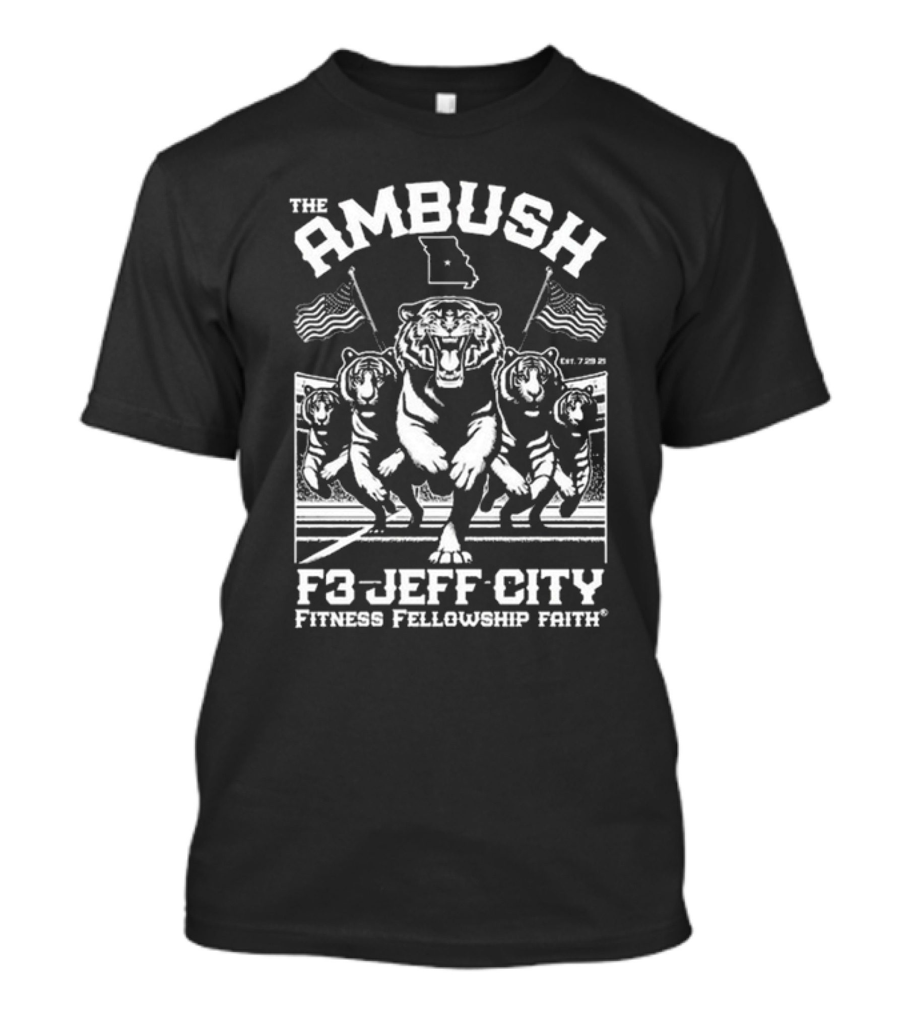 The Ambush F3 Jeff City Fitness Fellowship Faith Tiger Brigade T-Shirt