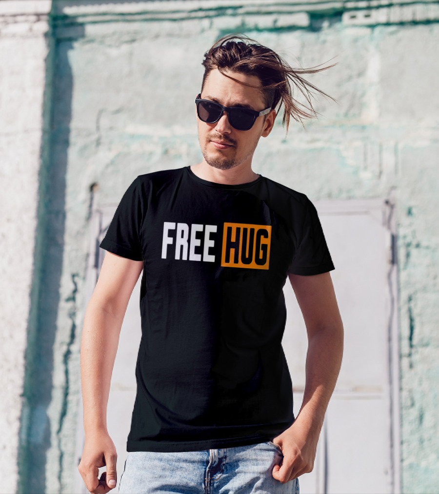 FREE HUG Logo Text With Orange Background Block T-Shirt