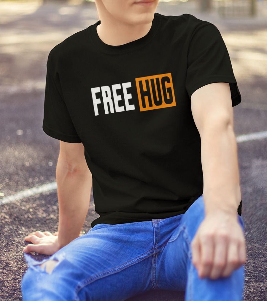 FREE HUG Logo Text With Orange Background Block T-Shirt