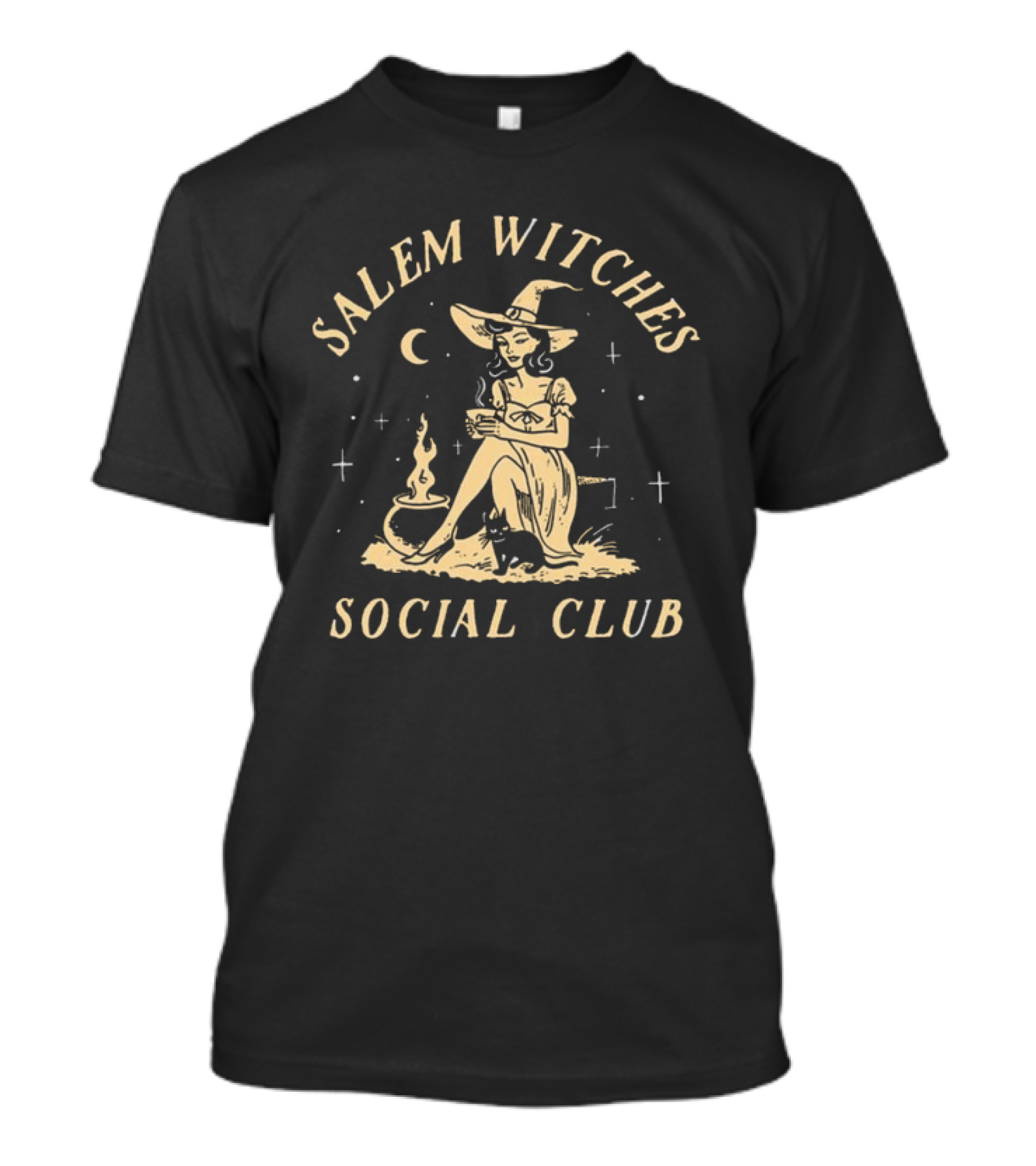 Salem Witches Social Club Moonlit Gathering With Cauldron And Cat T-Shirt