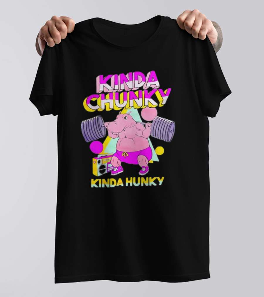 Kinda Chunky Kinda Hunky Hippo Bodybuilding Gym Cartoon Boombox T-Shirt