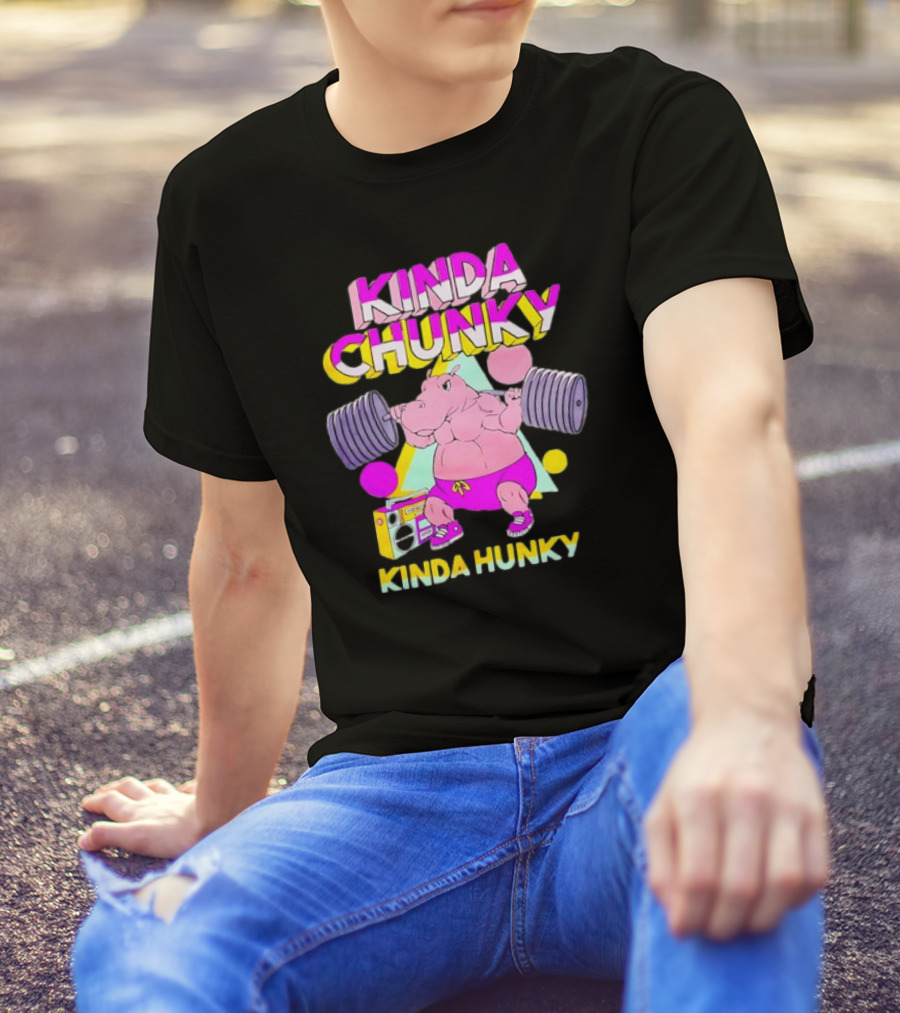 Kinda Chunky Kinda Hunky Hippo Bodybuilding Gym Cartoon Boombox T-Shirt