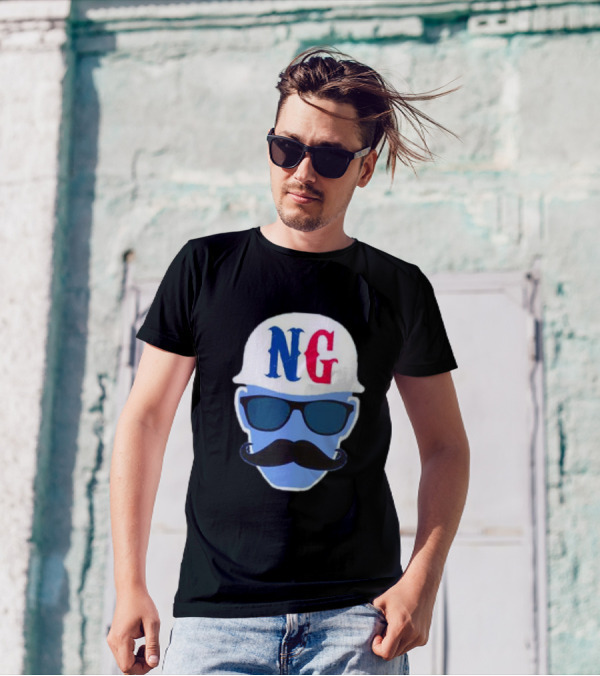 NG Not Gaetti NG Logo Blue Mustache And Sunglasses T-Shirt
