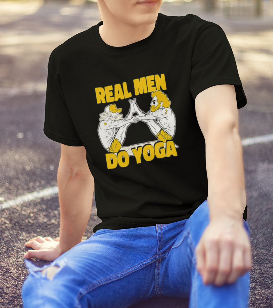 Real Men Do Yoga Cartoon Exercise Training T-Shirt