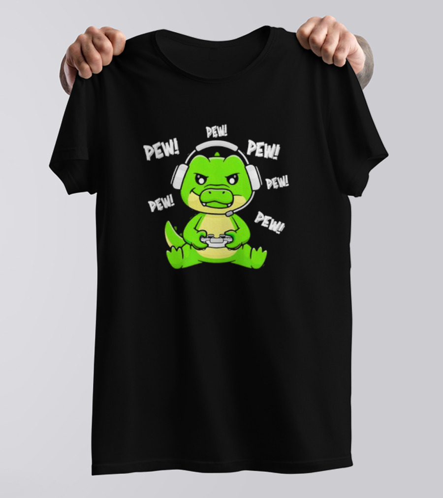 Alligator Crocodile Gamer Pew Pew Pew Headset Controller T-Shirt