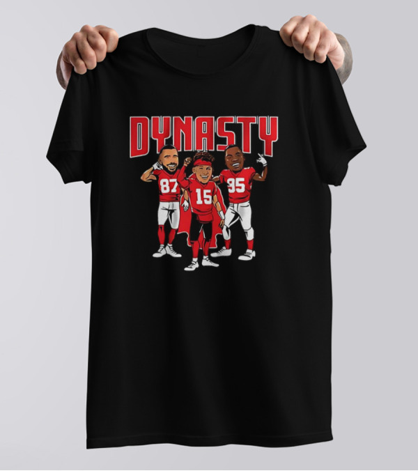 Mahomes Kelce Jones 87 15 95 Dynasty Kansas City Caricatures T-Shirt