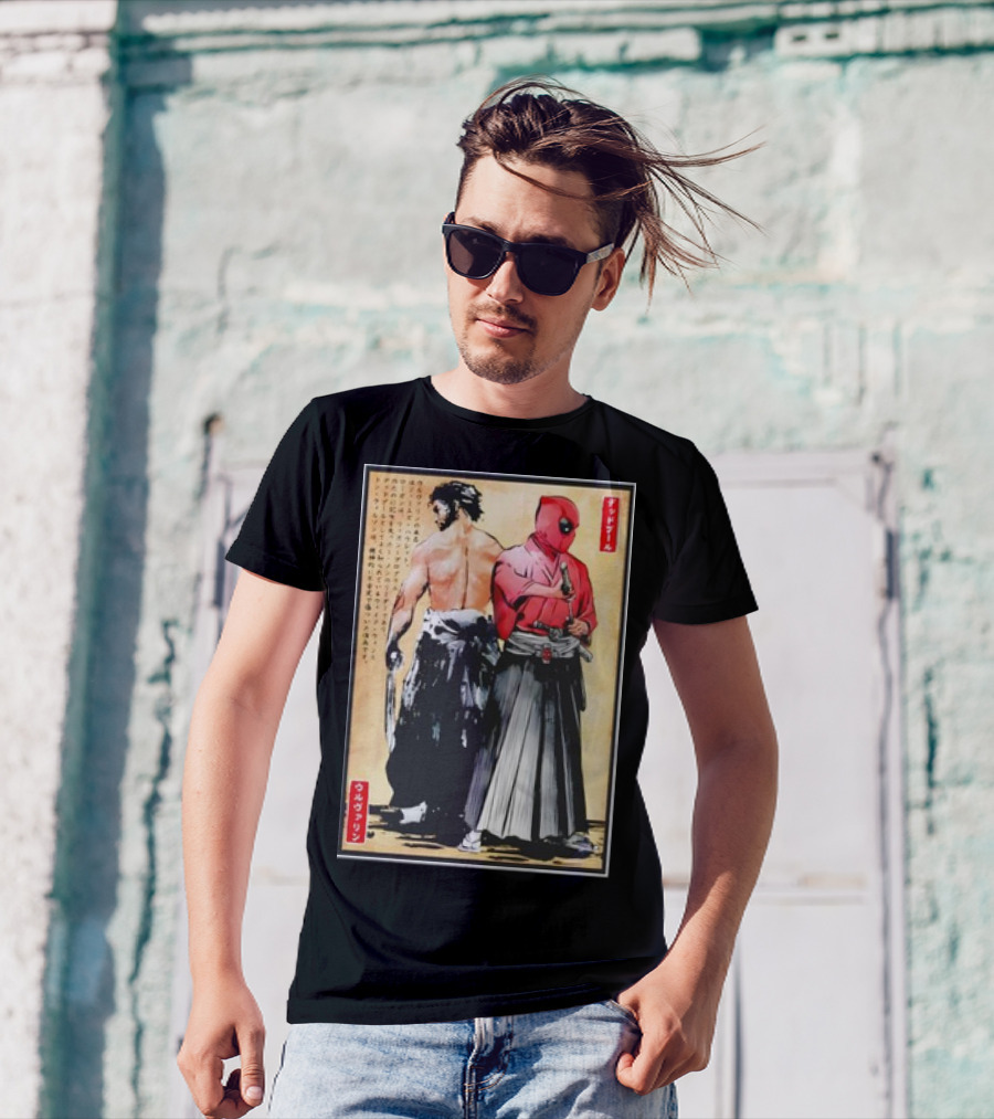 Mutant Samurai And Red Ronin Deadpool Wolverine Woodblock T-Shirt