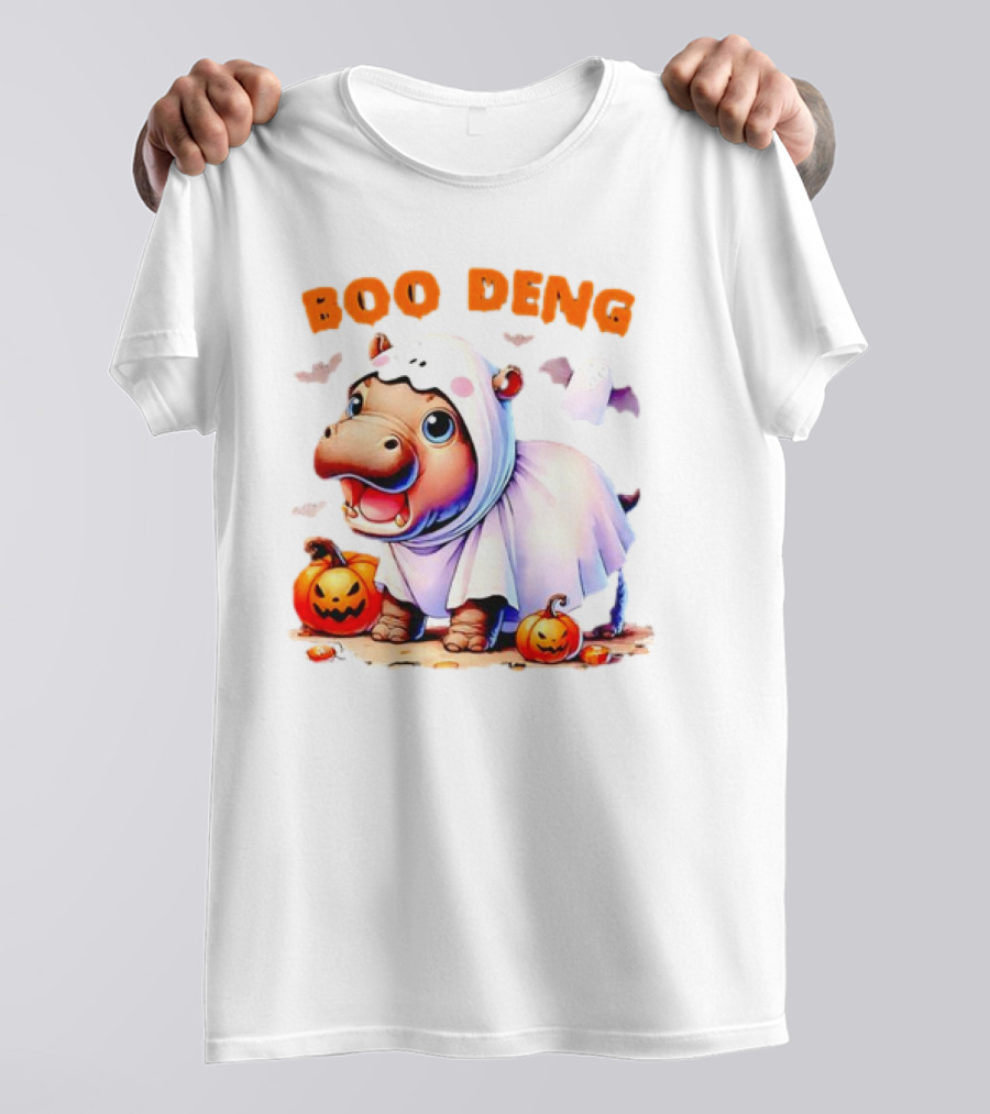 Boo Deng Halloween Baby Pygmy Hippo Ghost Costume With Pumpkins T-Shirt