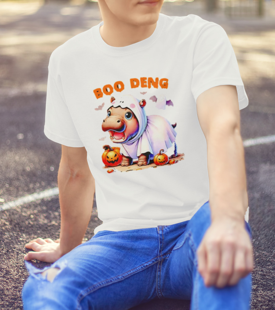 Boo Deng Halloween Baby Pygmy Hippo Ghost Costume With Pumpkins T-Shirt