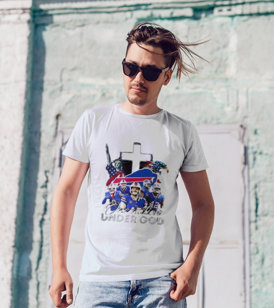 Buffalo Bills One Nation Under God American Flag Eagle Cross Statue Of Liberty Football Players T-Shirt
