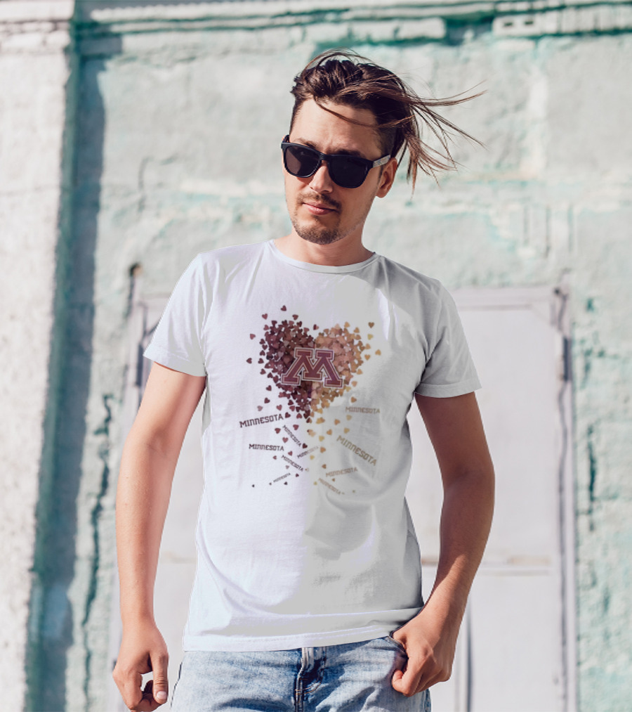 Heart Of Minnesota Golden Gopher With Maroon Gold M Hearts T-Shirt