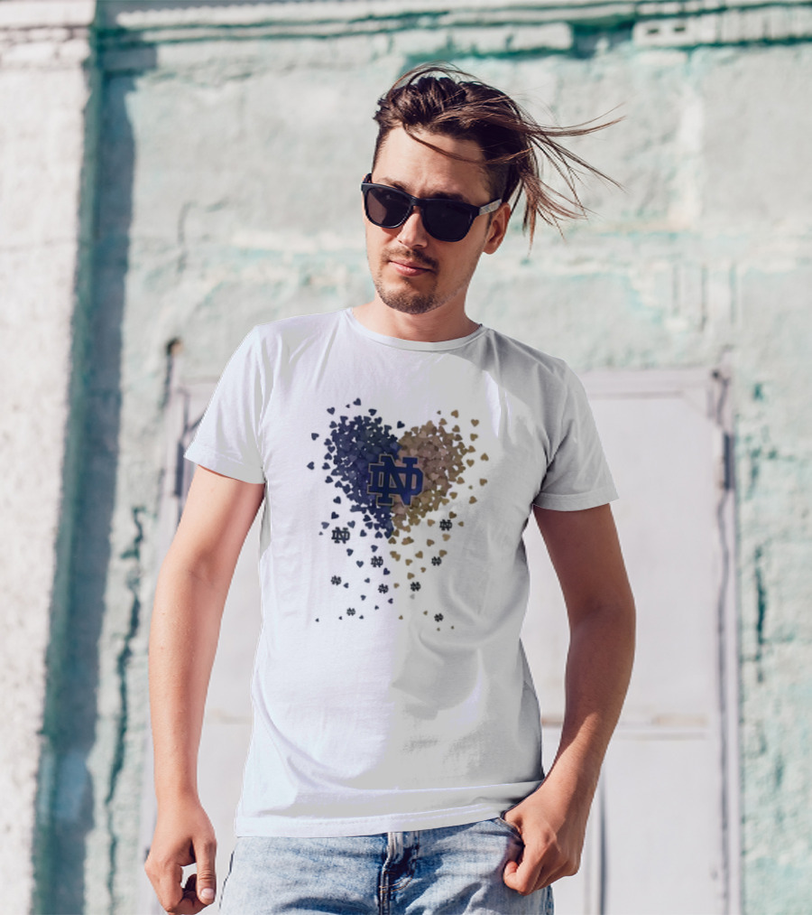 Heart Full Of Notre Dame Fighting Irish ND Logo And Blue Gold Hearts T-Shirt