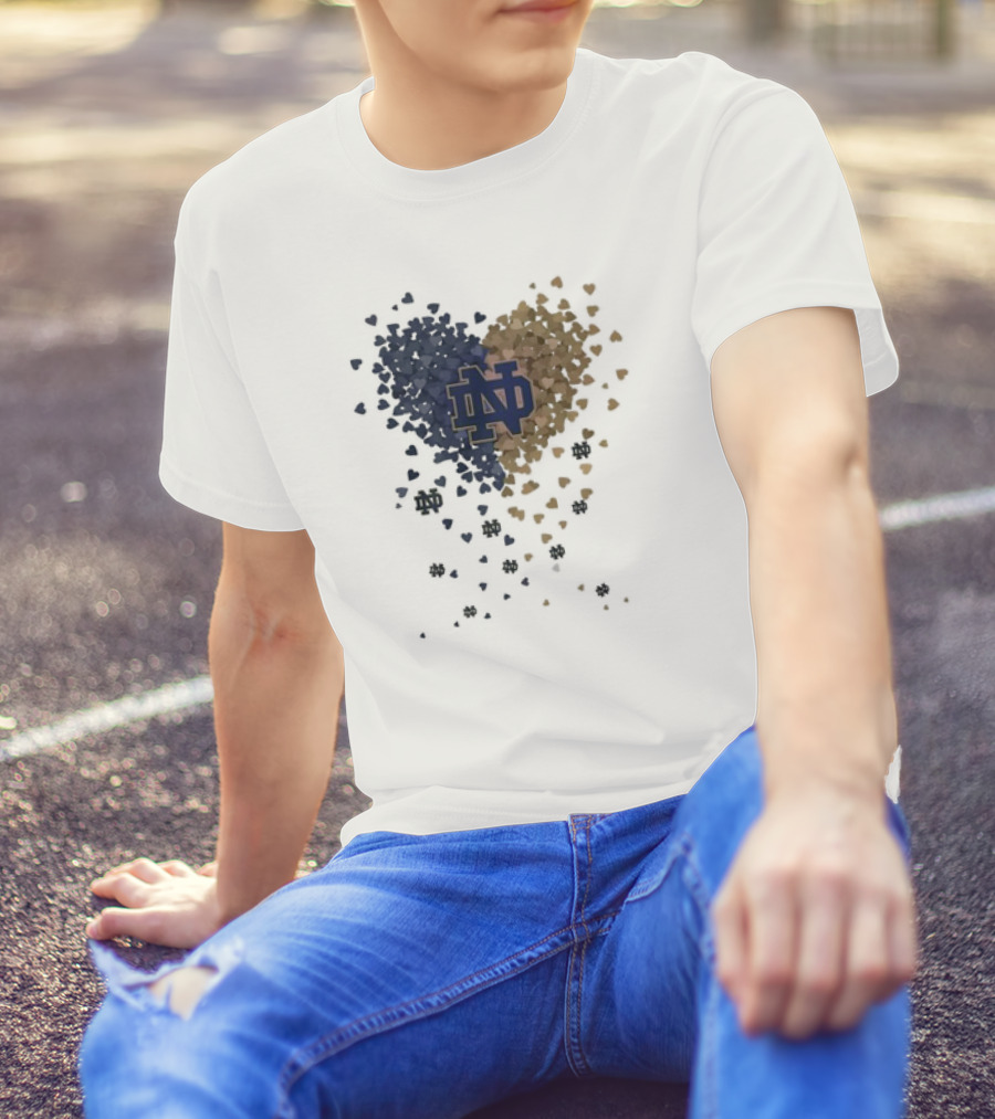 Heart Full Of Notre Dame Fighting Irish ND Logo And Blue Gold Hearts T-Shirt