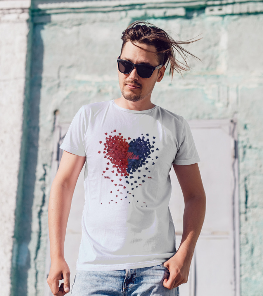 Ole Miss Heart Design With Red And Blue Hearts T-Shirt