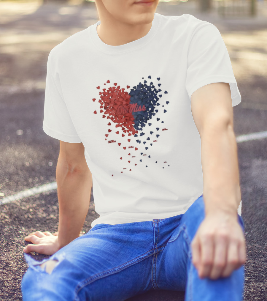 Ole Miss Heart Design With Red And Blue Hearts T-Shirt