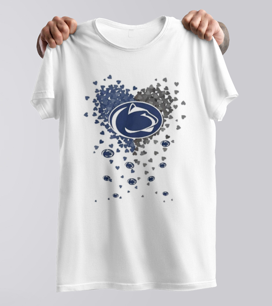 Heart Full Of Penn State Nittany Lions Pride Blue And Gray Logo Hearts T-Shirt