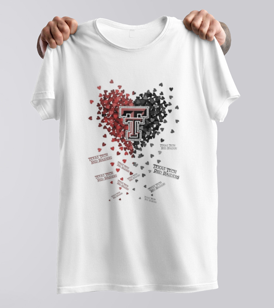 Heart Of Texas Tech Red Raiders With Iconic Double T Logo And Hearts T-Shirt