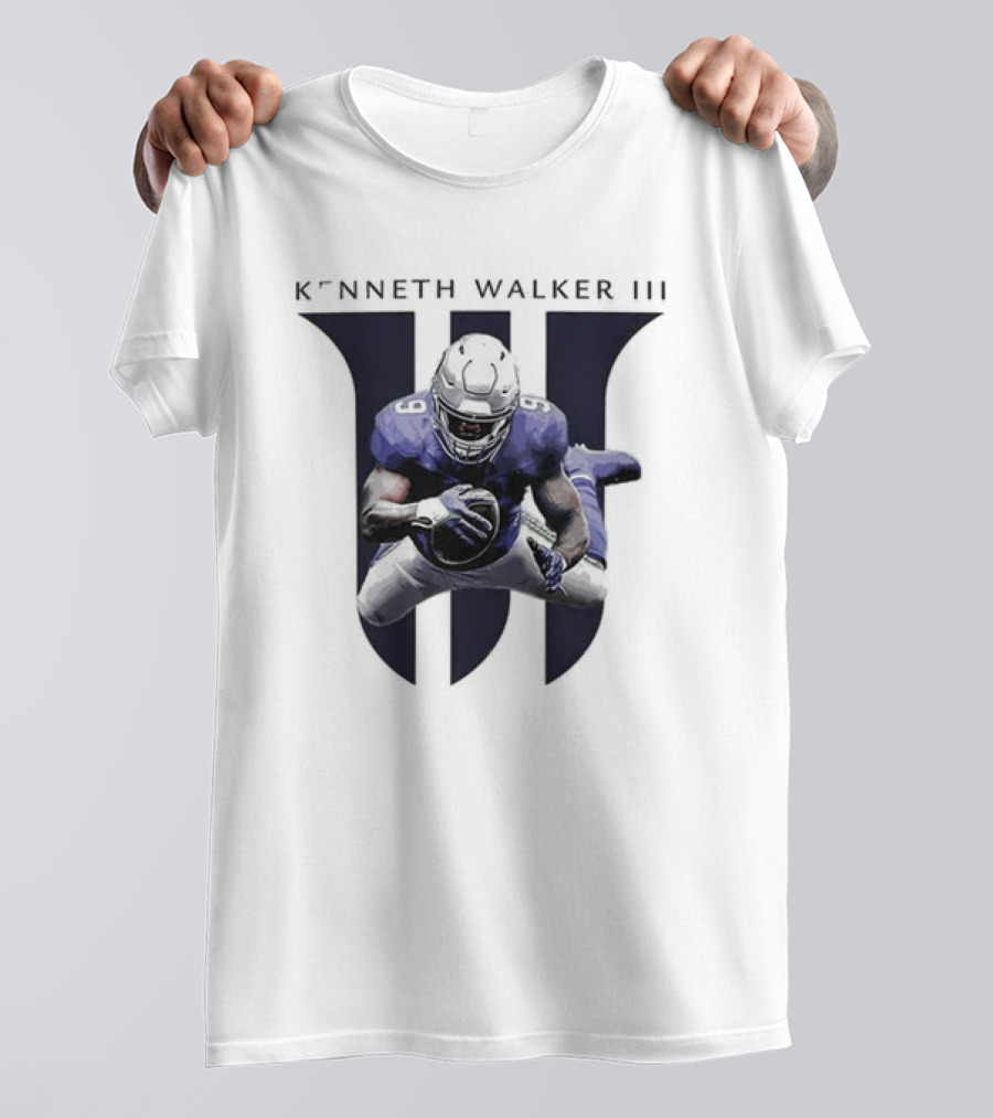 Kenneth Walker III Football Jump In Blue Uniform T-Shirt