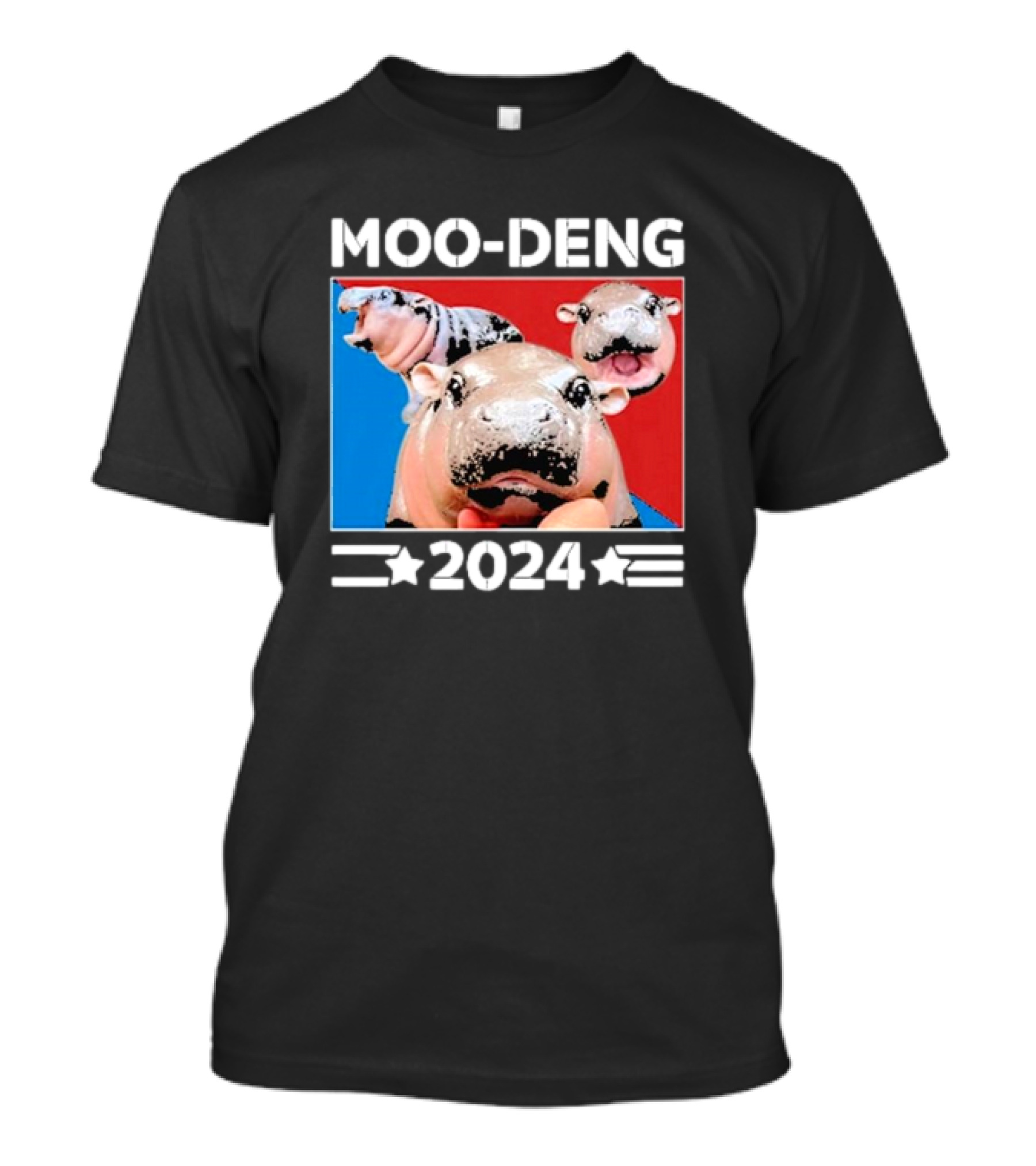 Moo Deng 2024 Hippo Trio Stars Blue Red Campaign T-Shirt