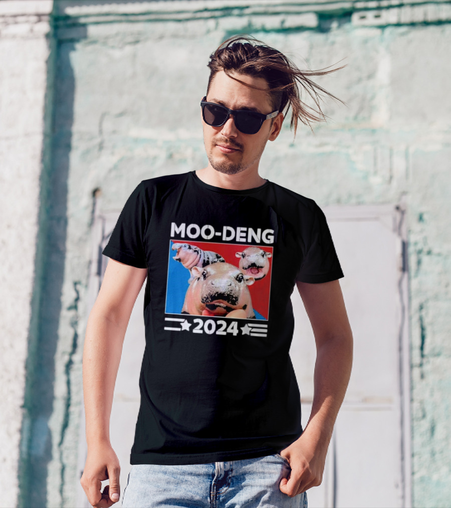 Moo Deng 2024 Hippo Trio Stars Blue Red Campaign T-Shirt