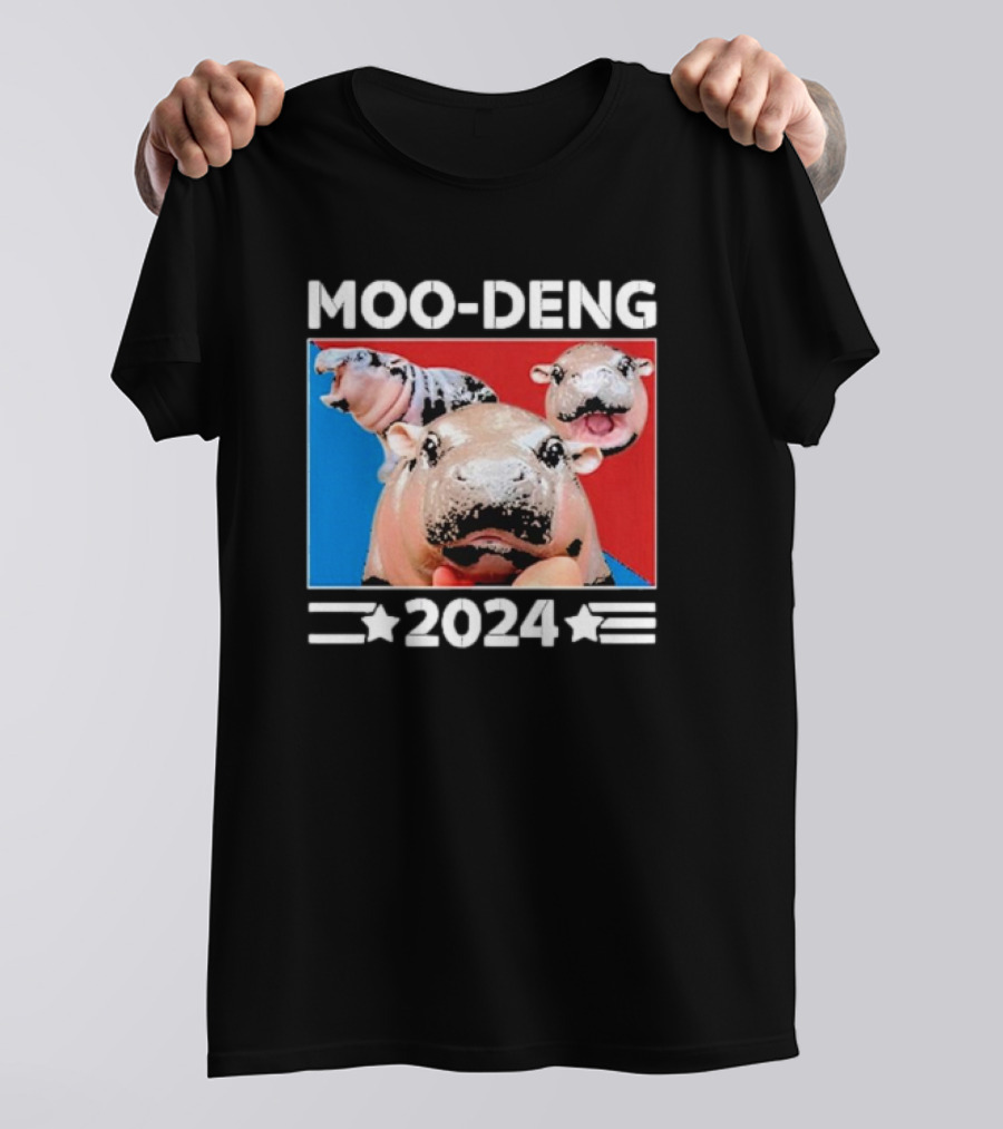 Moo Deng 2024 Hippo Trio Stars Blue Red Campaign T-Shirt