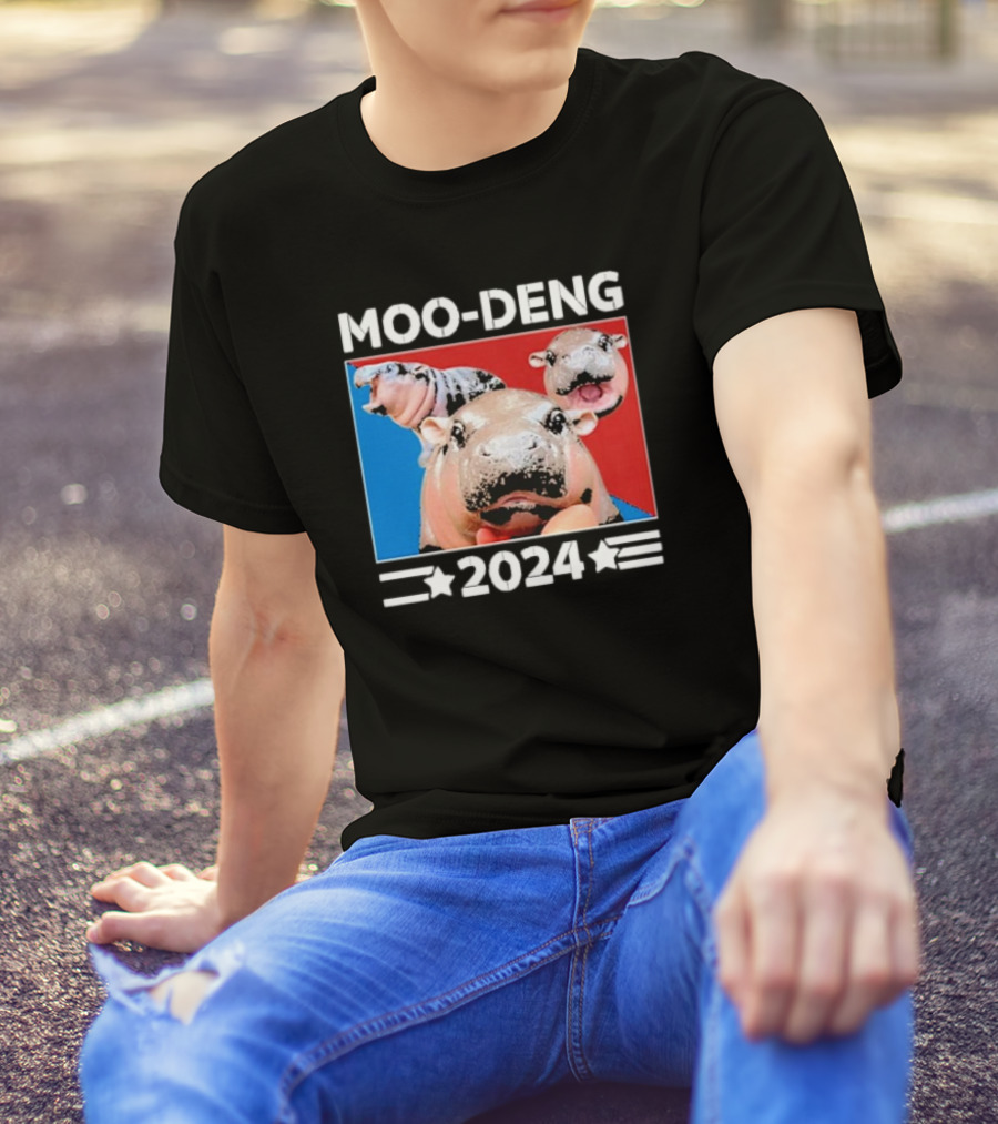 Moo Deng 2024 Hippo Trio Stars Blue Red Campaign T-Shirt