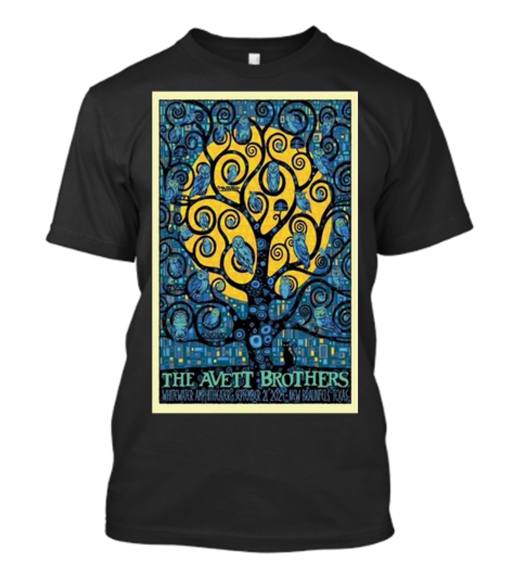 The Avett Brothers Whitewater Amphitheater September 21 2024 New Braunfels TX Tour Poster Design Tree Motif T-Shirt