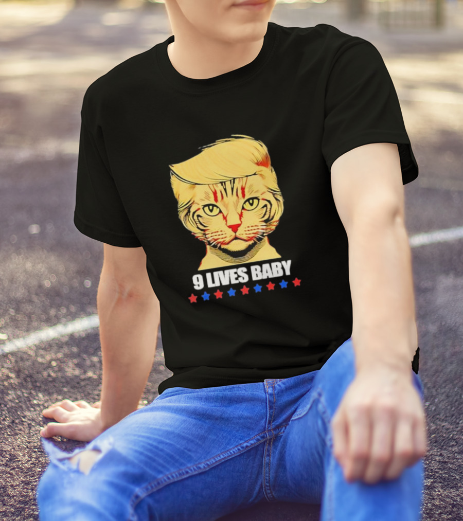 9 Lives Baby Trump Maga Cat Stars T-Shirt