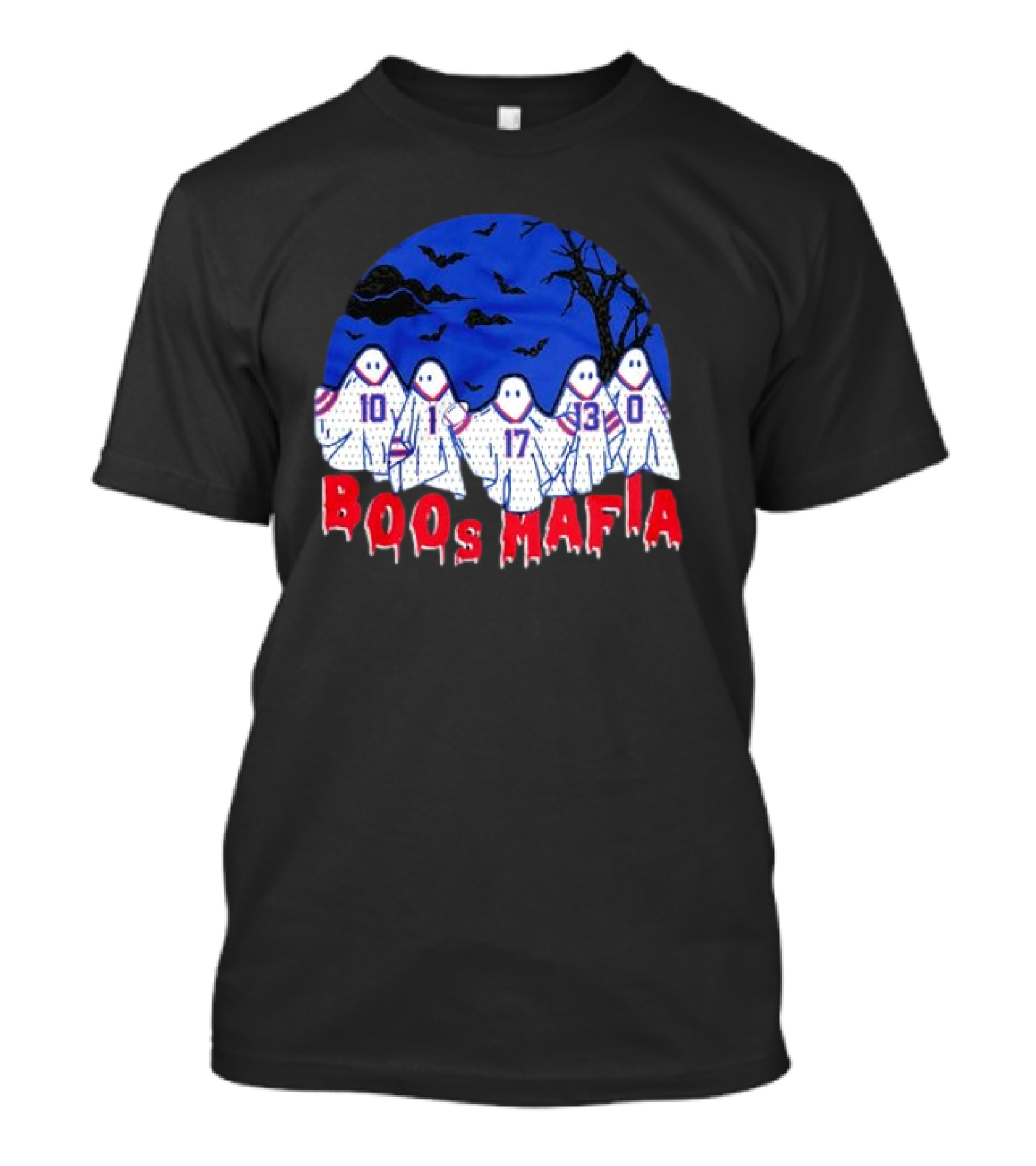 Buffalo Bills Boos Mafia Halloween Ghost Players With Bats And Trees T-Shirt