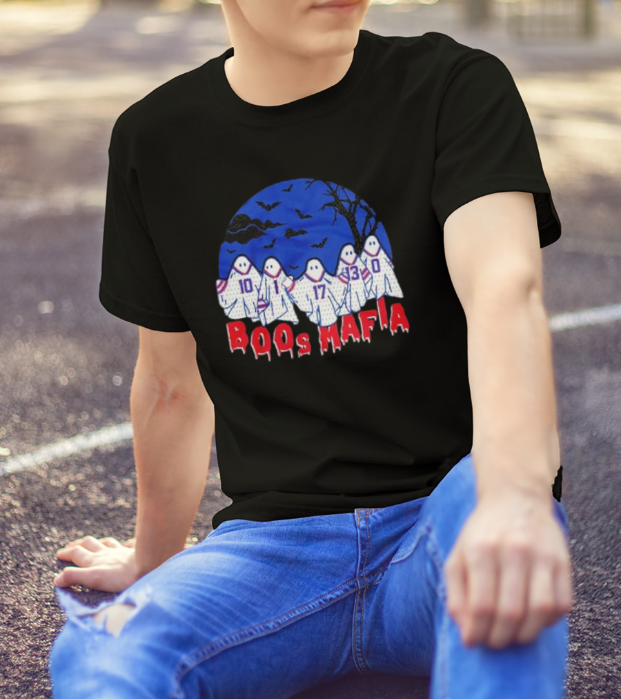 Buffalo Bills Boos Mafia Halloween Ghost Players With Bats And Trees T-Shirt