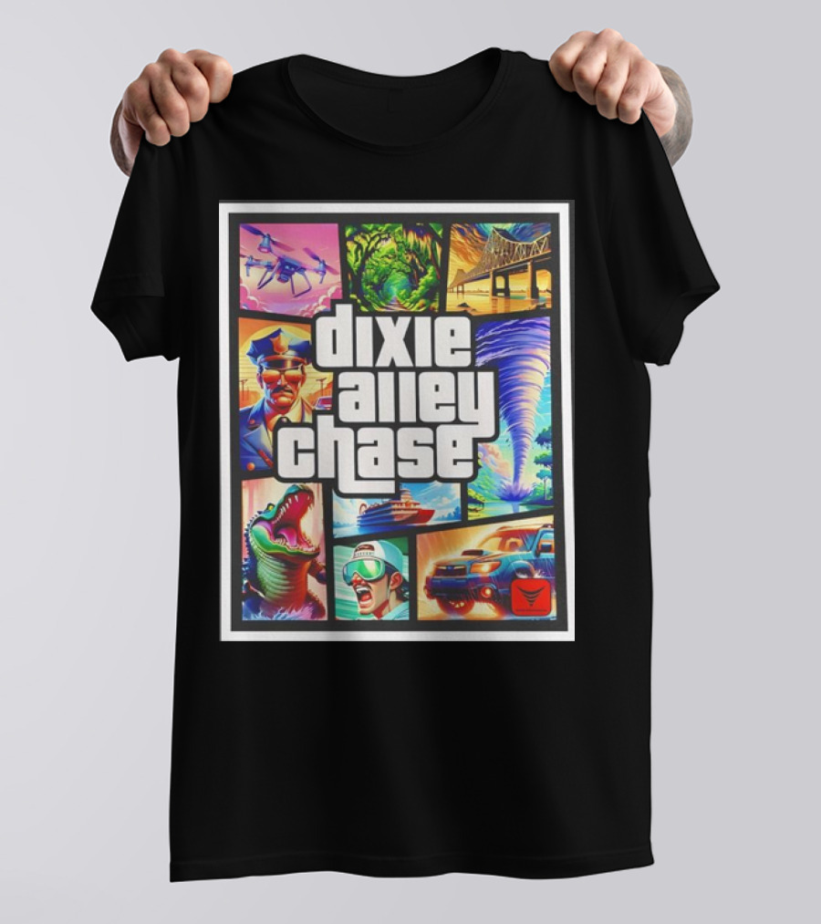 Dixie Alley Chase Tornado Police Car Alligator Drone Adventure T-Shirt