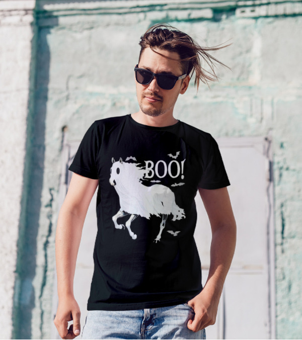 Ghost Horse Boo Halloween Bats Spooky T-Shirt