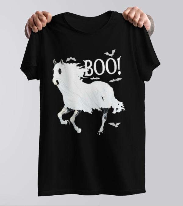 Ghost Horse Boo Halloween Bats Spooky T-Shirt