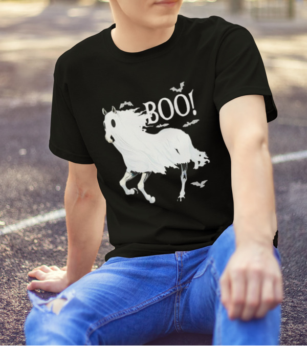 Ghost Horse Boo Halloween Bats Spooky T-Shirt