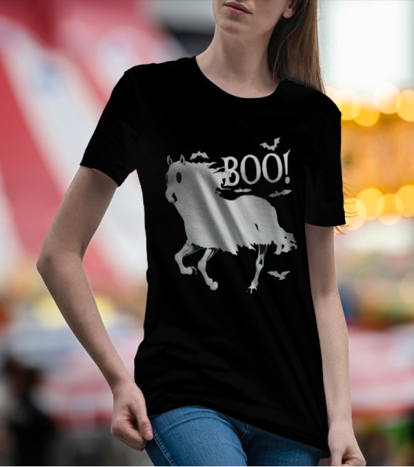 Ghost Horse Boo Halloween Bats Spooky T-Shirt