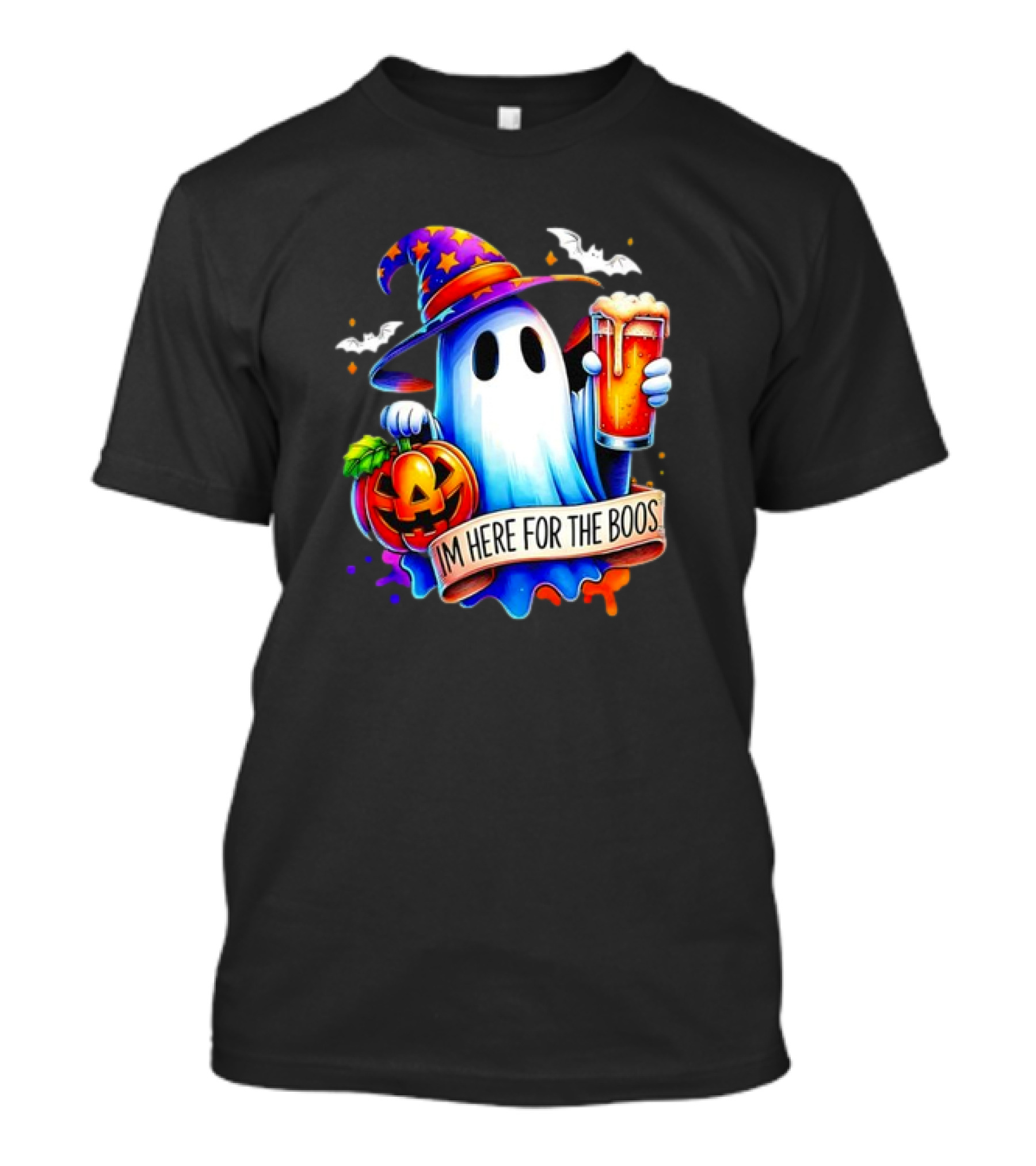 I'm Here For The Boos Ghost With Pumpkin And Beer Halloween T-Shirt