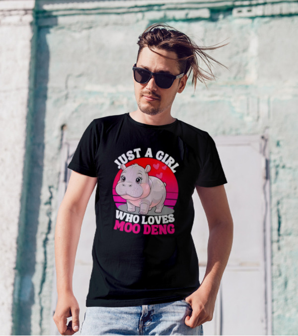 Just A Girl Who Loves Moo Deng Cute Baby Hippo Retro T-Shirt