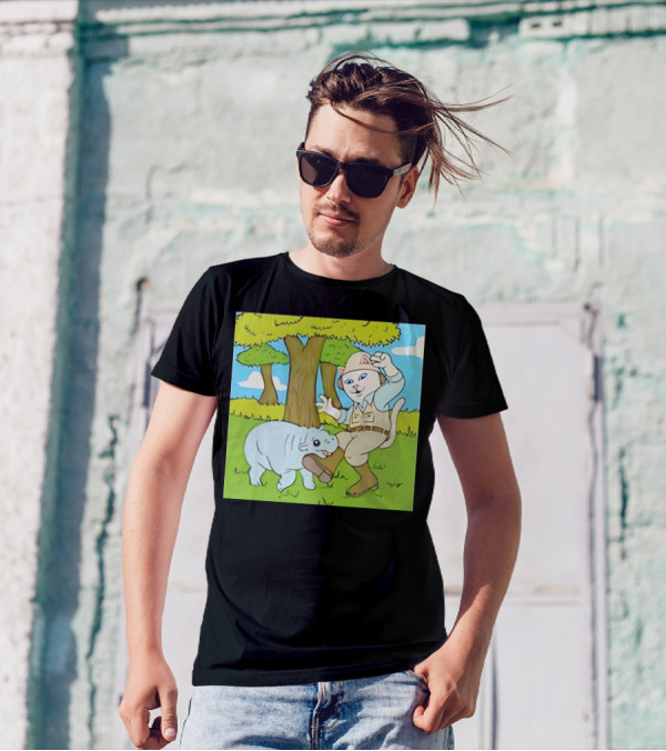 Moodeng Don't Get Bit Safari Cat And Hippopotamus Adventure T-Shirt