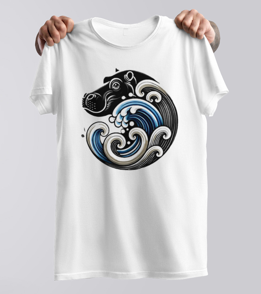 Funny Blue Wave Hippo Moo Deng T-Shirt