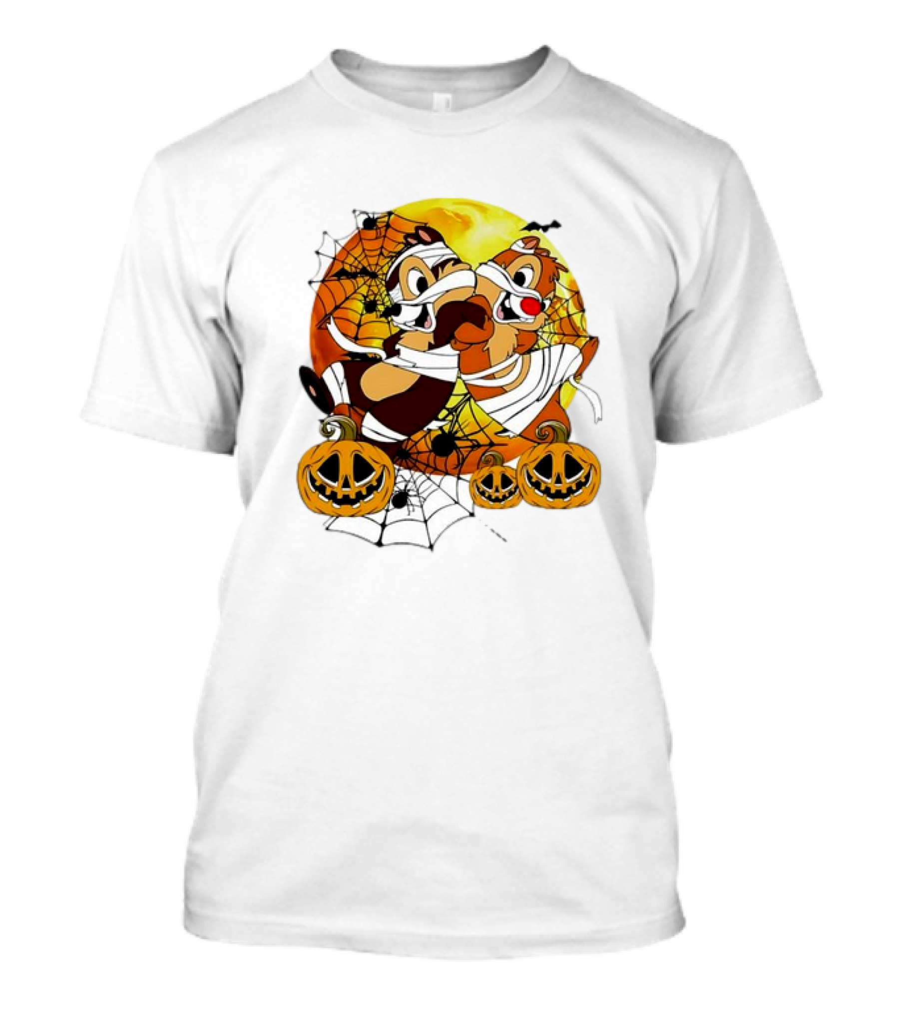 Chip And Dale Mummy Halloween Double Trouble With Pumpkins And Spiderwebs T-Shirt